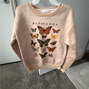 Papillons Butterfly Graphic Sweatshirt - Beige